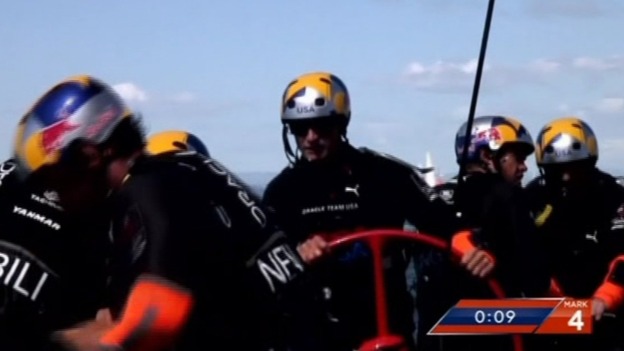Sir Ben Ainslie led the Oracle to beat Emirates Team New Zealand 9-8.