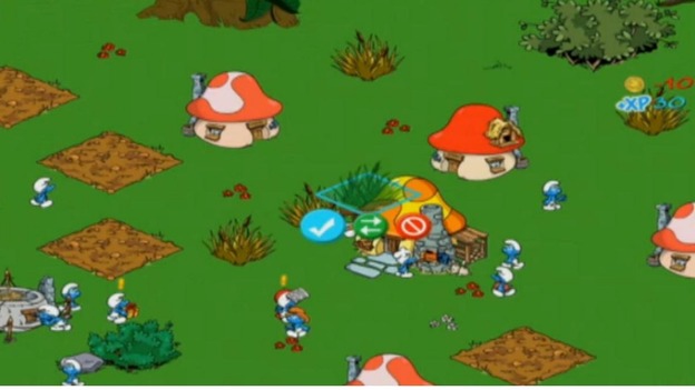 A screen shot of the Smurfs' Village game.