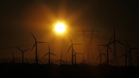 Wind farms in the sunshine.