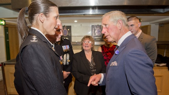 Prince Charles meets Natalie Hughes (left) stepmother of PC Nicola Hughes who was killed in September last year.