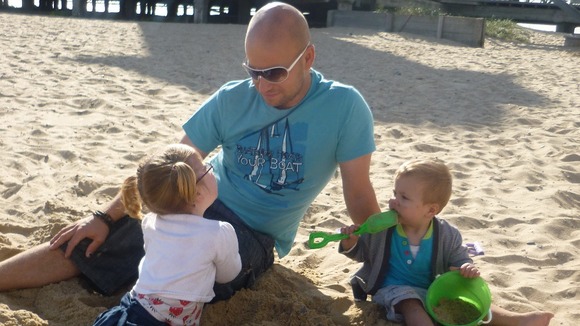Richard Kelly with adopted children Chloe and Jack