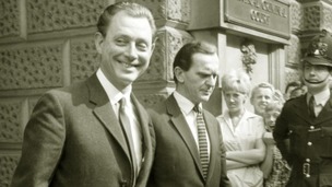 Stephen Ward, the star of the new musical, leaving the Old Bailey during his trial in 1963
