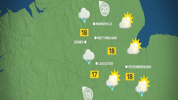Thursday afternoon weather for the East Midlands.