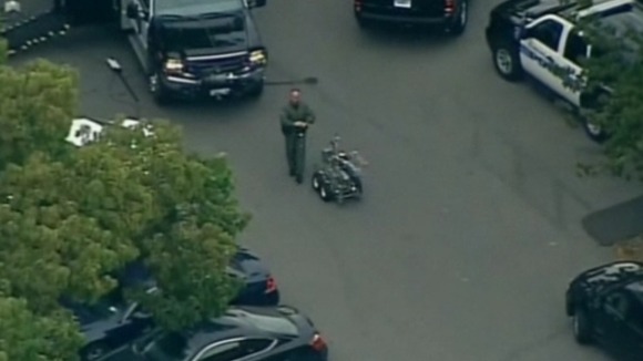 A bomb disposal robot has been seen outside the apartment building in Stamford, Connecticut