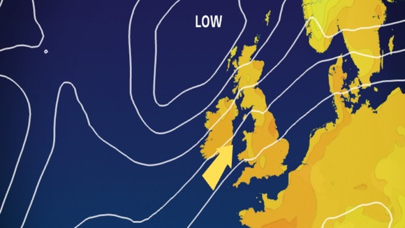 pressure and wind chart for Monday