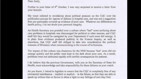Jeremy Hunt posted this letter written to Andy Burnham on his Twitter page.