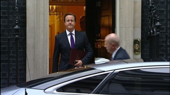David Cameron leaving Downing Street a short while ago.