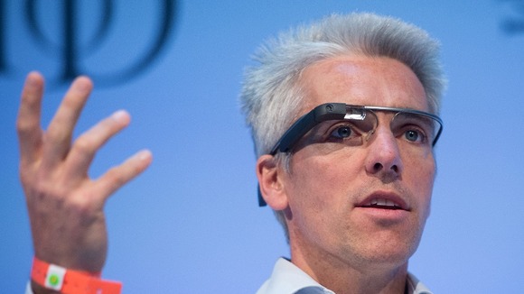 Google's UK managing director Dan Cobley, wears 'Google Glass' during a Q&A session