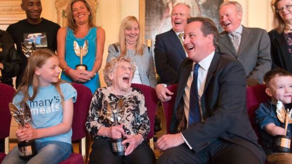 David Cameron shares a joke with Hull's "Bee Lady" Jean Bishop
