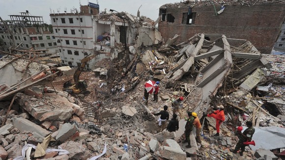 Aftermath of Bangladesh factory collapse pictured.