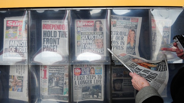 File photo of a general view of newspapers on sale.