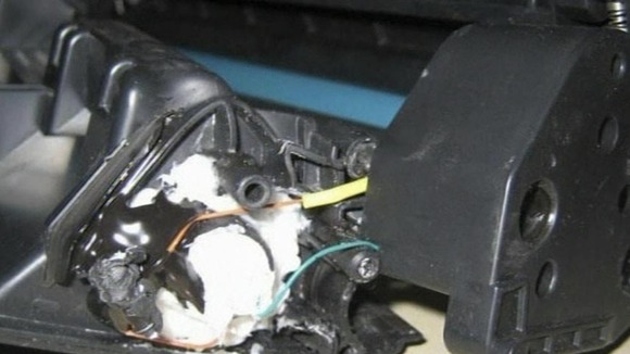 The explosive material hidden inside a printer cartridge inside a cargo plane in 2010.