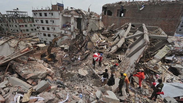 The rubble remains in Dhaka.