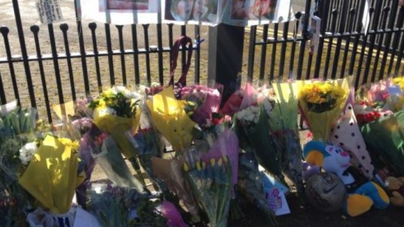 Tributes left outside Wilmslow High School for Hannah Thomas - Jones