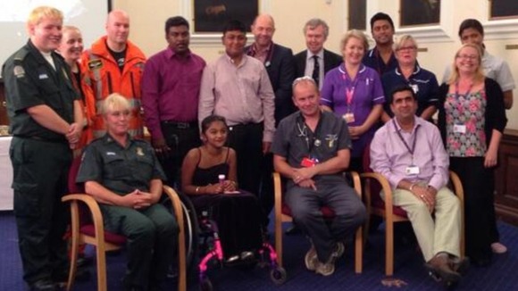 Thusha reunited with team who saved her lifeafter she was shot.