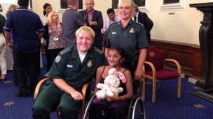 Thusha Kamaleswaran is reunited with the two paramedics who were first on the scene.