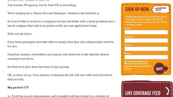 Advert by 'Just In Time' PR