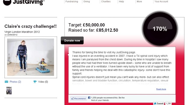 Claire Lomas' JustGiving page
