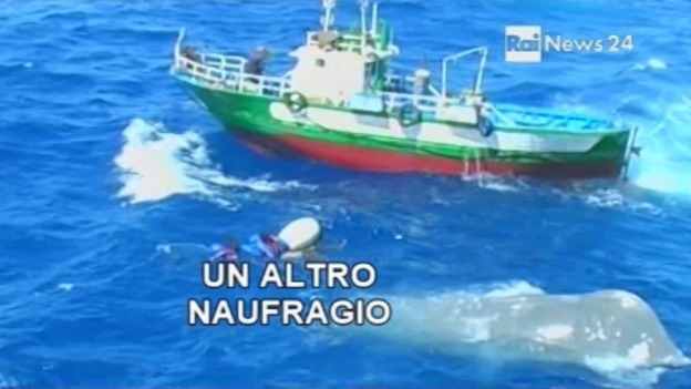 Italian TV footage purporting to show the rescue operation. The text reads: 'Another shipwreck'
