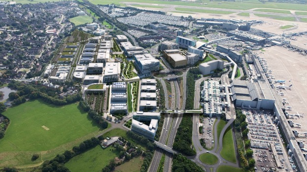 Aerial view of Airport City on the north side