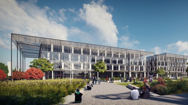 One of the proposed office buildings at Airport City, Manchester on the north International Business Hub site.