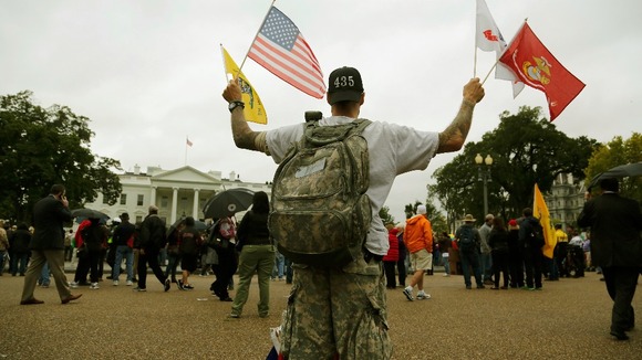 The 'Million Vet March on the Memorials' demonstration outside the White House.