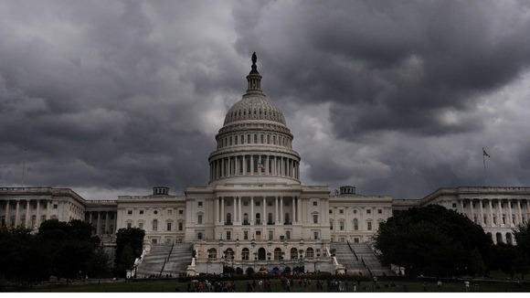 Storm clouds gather over Capitol Hill in Washington.