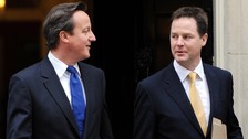 Prime Minister David Cameron and Deputy Prime Minister Nick Clegg, leave 10 Downing Street