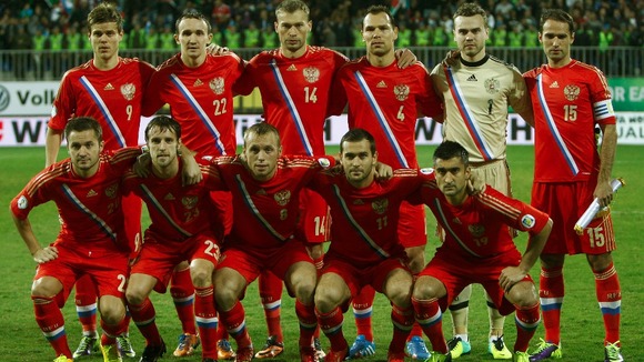 Russia's players line-up before the match.