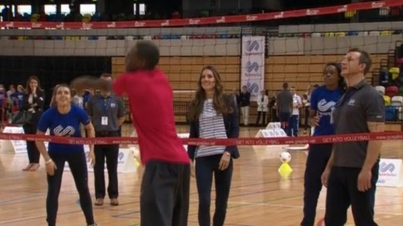Kate also joined in a brief game of volleyball.
