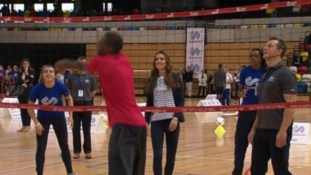 Kate also joined in a brief game of volleyball.