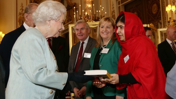 Malala presented the Queen with a copy of her book, I Am Malala