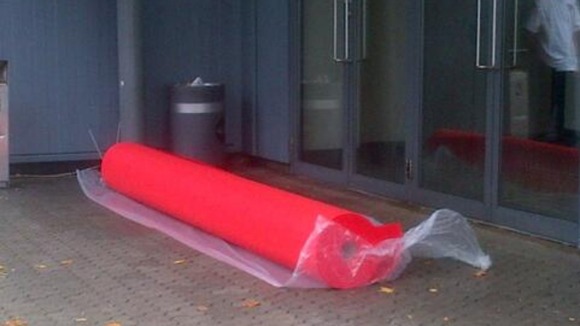 The red carpet before it was rolled out at the MOBO Awards in Glasgow