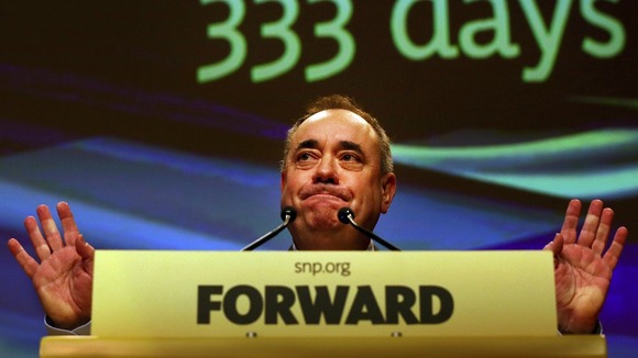 Alex Salmond delivers his address to the Scottish National Party conference in Perth