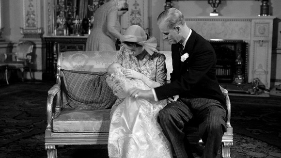 The Queen and Duke of Edinburgh with Princess Anne after her Buckingham Palace Christening on October 21, 1950.