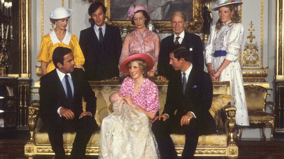 The Prince and Princess of Wales with Prince William and his godparents.