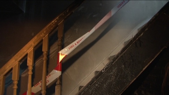 Fire damaged stairway