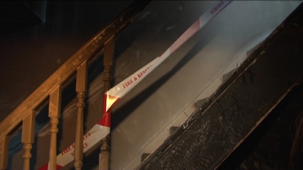 Fire damaged stairway