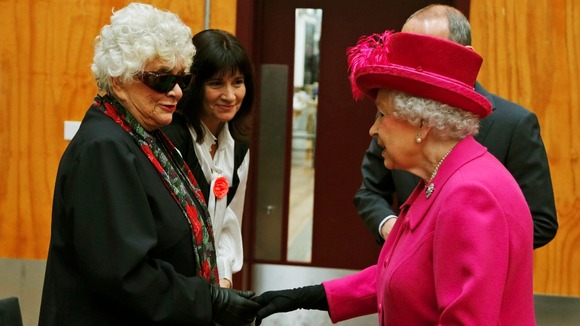 The Queen Elizabeth meets Lady Olivier, widow of Laurence Olivier