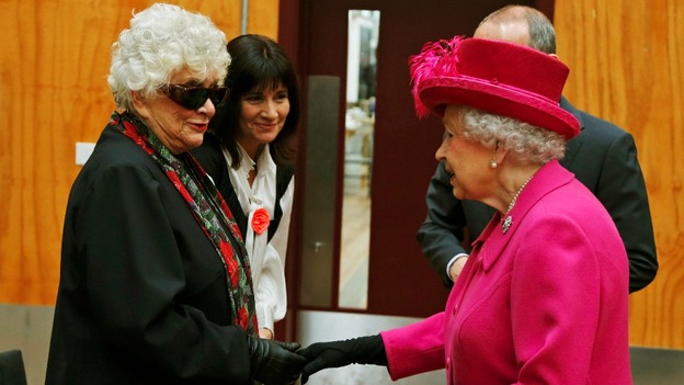 The Queen Elizabeth meets Lady Olivier, widow of Laurence Olivier