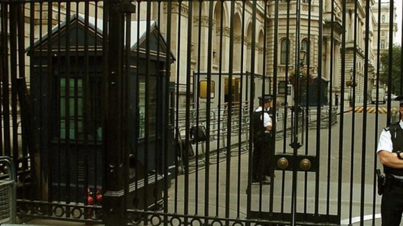Officers stood at the gates of Downing Street