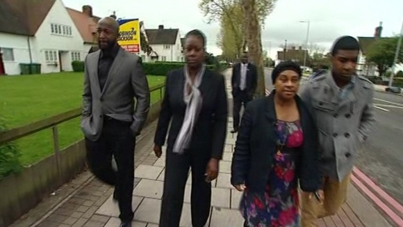 Doreen Lawrence walks with the Sybrina Fulton to the bus stop where Stephen was attacked