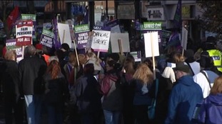 Unions protesting against pay and pension conditions