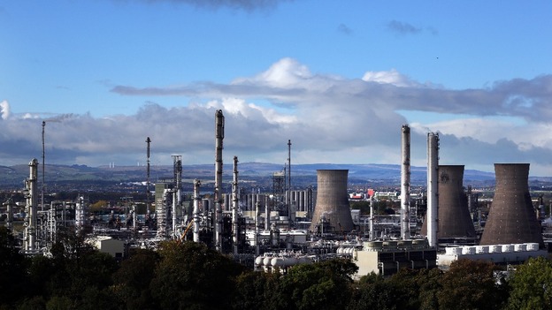 The giant Grangemouth oil refinery in Scotland