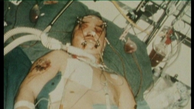 Andrew Bull on a hospital bed