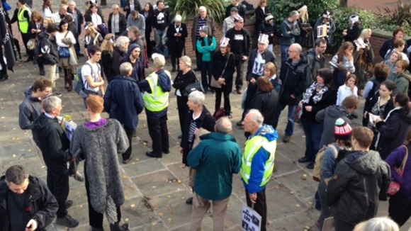 The campaigners gathered in Derby today - many wearing badger-themed outfits