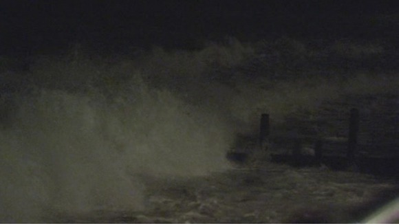 Waves crash onto the beach at Teignmouth.