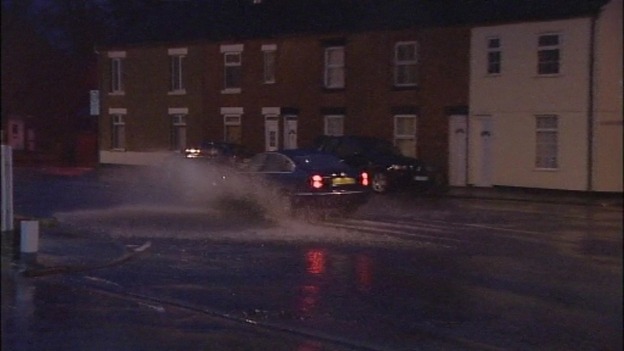 Heavy rainfall in Wellingborough, Northamptonshire, this morning.