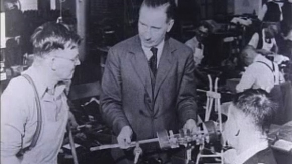 Sam Green, Managing Director Croydon factory making specialist footwear 1955