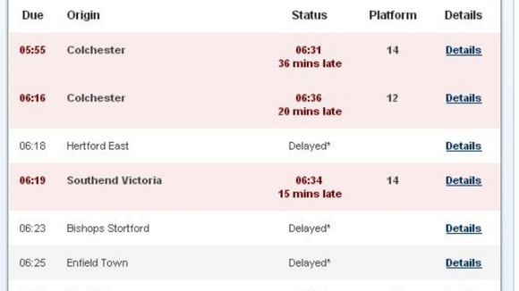 Liverpool Street departure board